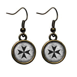 Worn Cross of the Teutonic Knights Teutones Antique Bronze Earrings