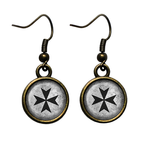 Worn Cross of the Teutonic Knights Teutones Antique Bronze Earrings