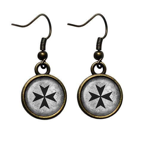 Worn Cross of the Teutonic Knights Teutones Antique Bronze Earrings