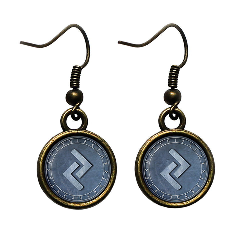 Viking Runes Elder Futhark Rune Circle J Jera Earth Antique Bronze Earrings
