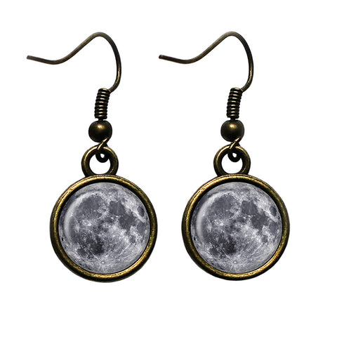 NASA Photograph The Moon Antique Bronze Earrings