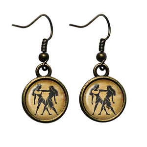 Zodiac Symbol Astrology Gemini Antique Bronze Earrings