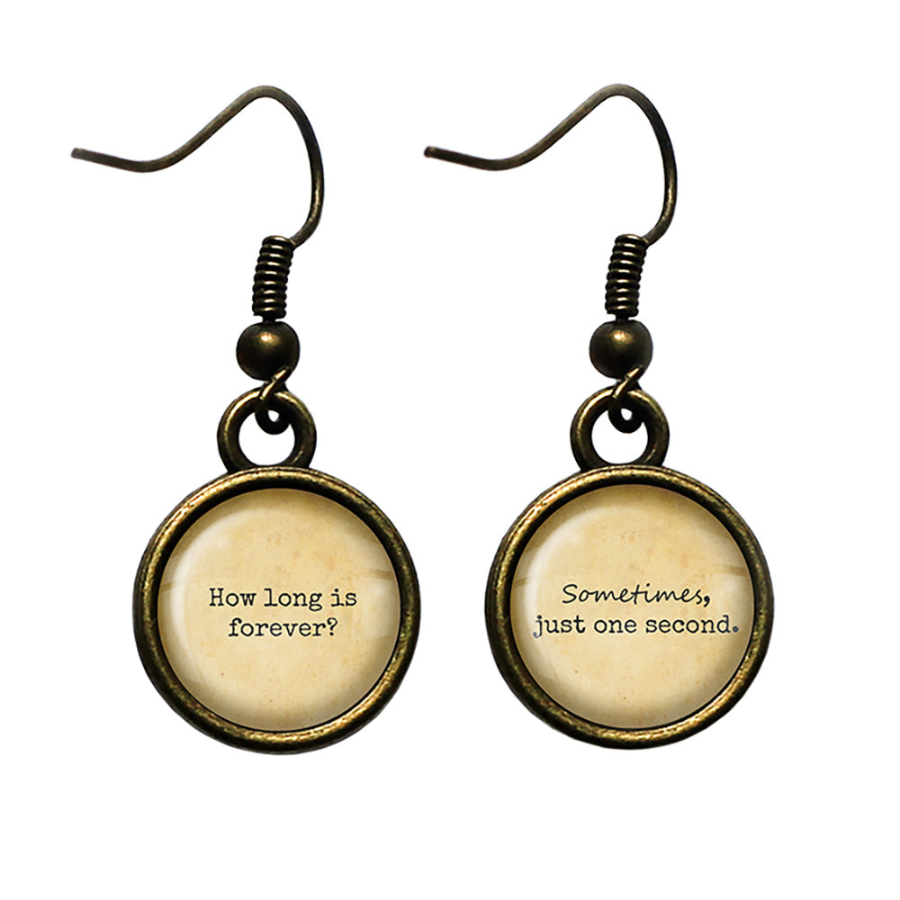 Alice in Wonderland How Long is forever Just One Second Antique Bronze Earrings