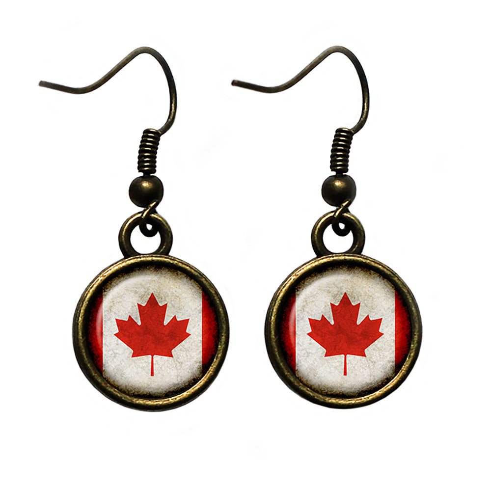 Canada Canadian Flag Antique Bronze Earrings