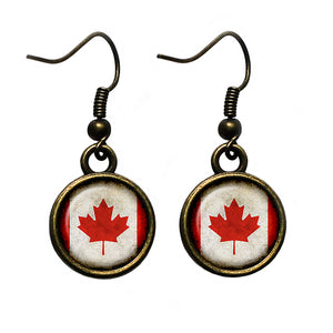 Canada Canadian Flag Antique Bronze Earrings