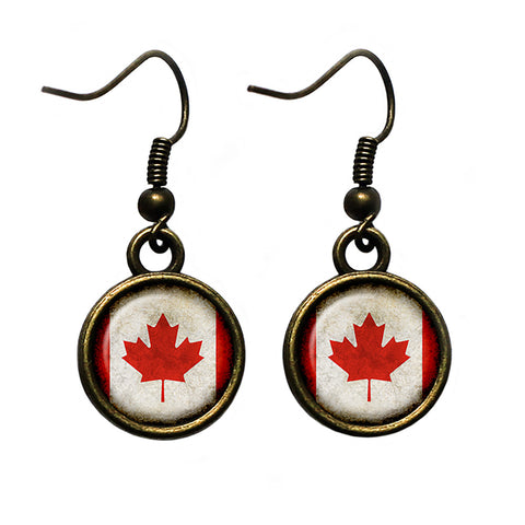 Canada Canadian Flag Antique Bronze Earrings