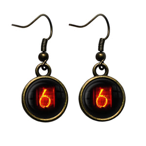 Dieselpunk Steampunk Cyberpunk Nixie Tube Print Number 6 Six Antique Bronze Earrings