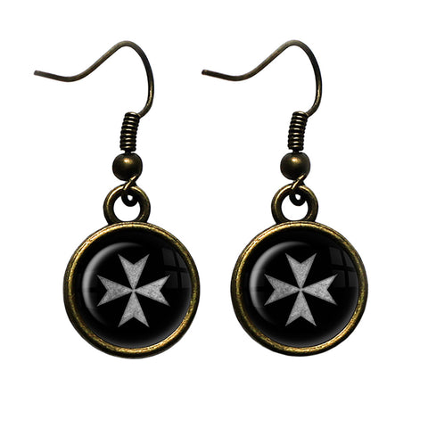 Worn Knights of Malta Hospitalier Hospitaller Antique Bronze Earrings