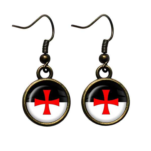 Knights Templar Battle Flag Standard Antique Bronze Earrings