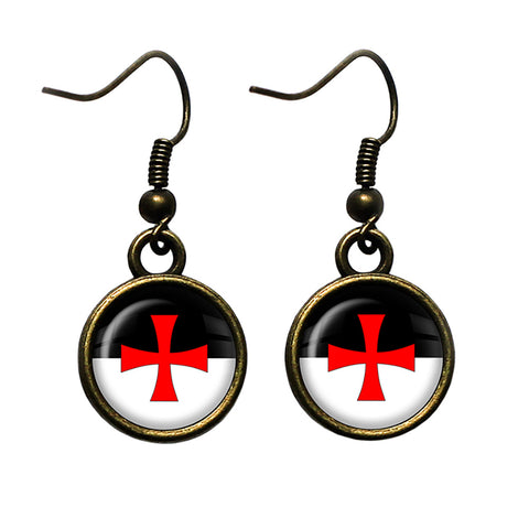 Knights Templar Battle Flag Standard Antique Bronze Earrings