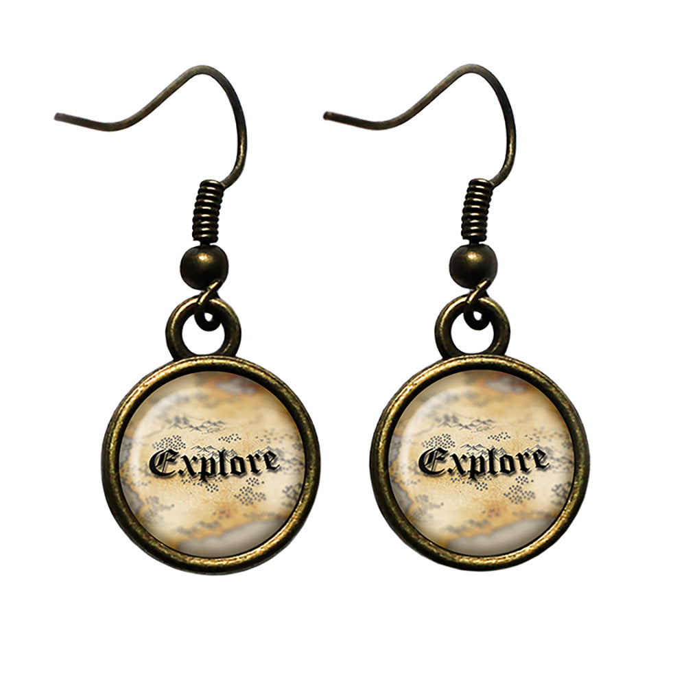 Explore Ancient Cartography Map Antique Bronze Earrings