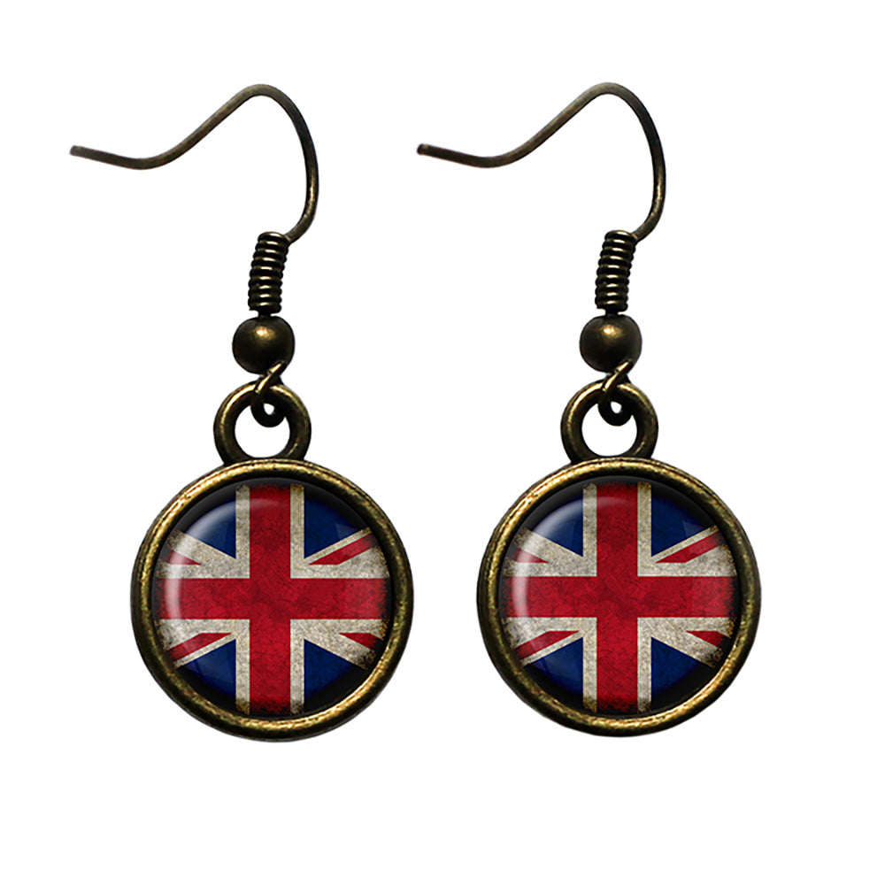 United Kingdom UK Commonwealth Union Jack Flag Antique Bronze Earrings