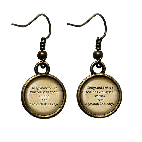 Alice in Wonderland Imagination The Weapon in the War Against Reality Antique Bronze Earrings