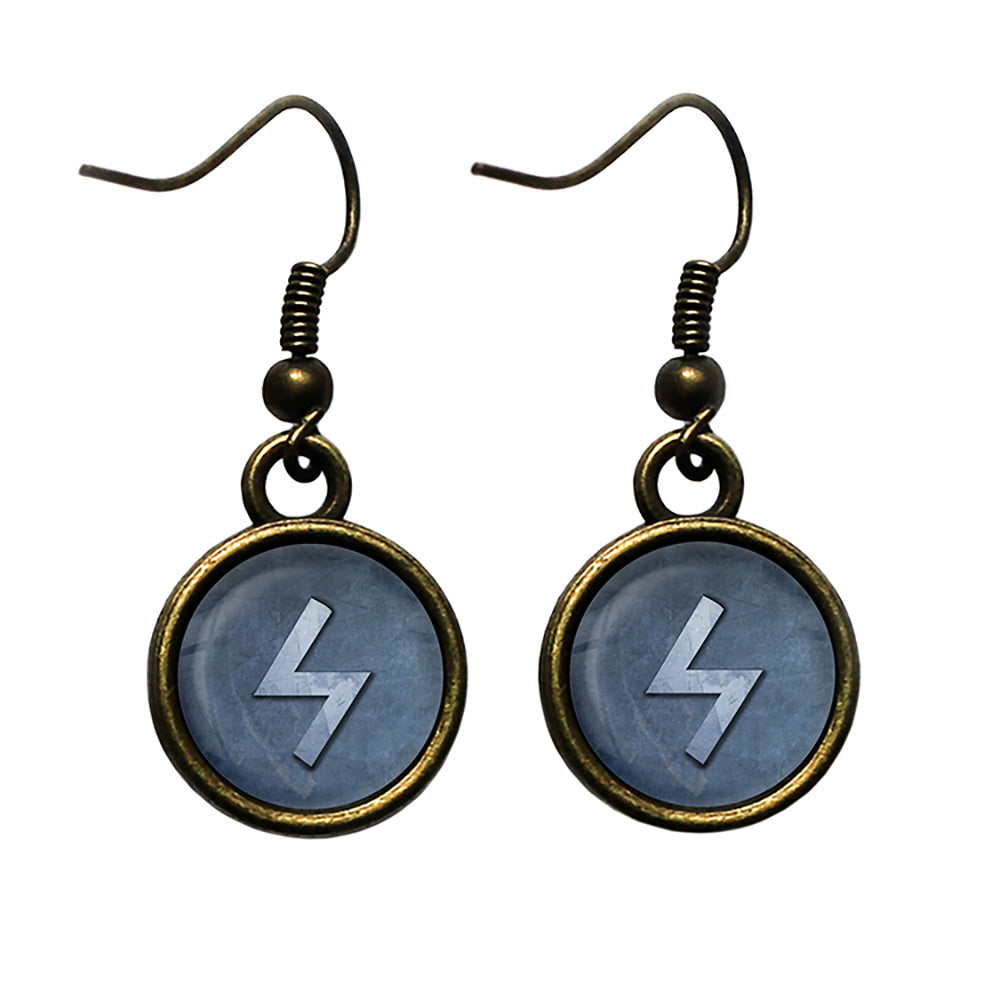 Viking Runes Elder Futhark S Sowilo Sun Antique Bronze Earrings