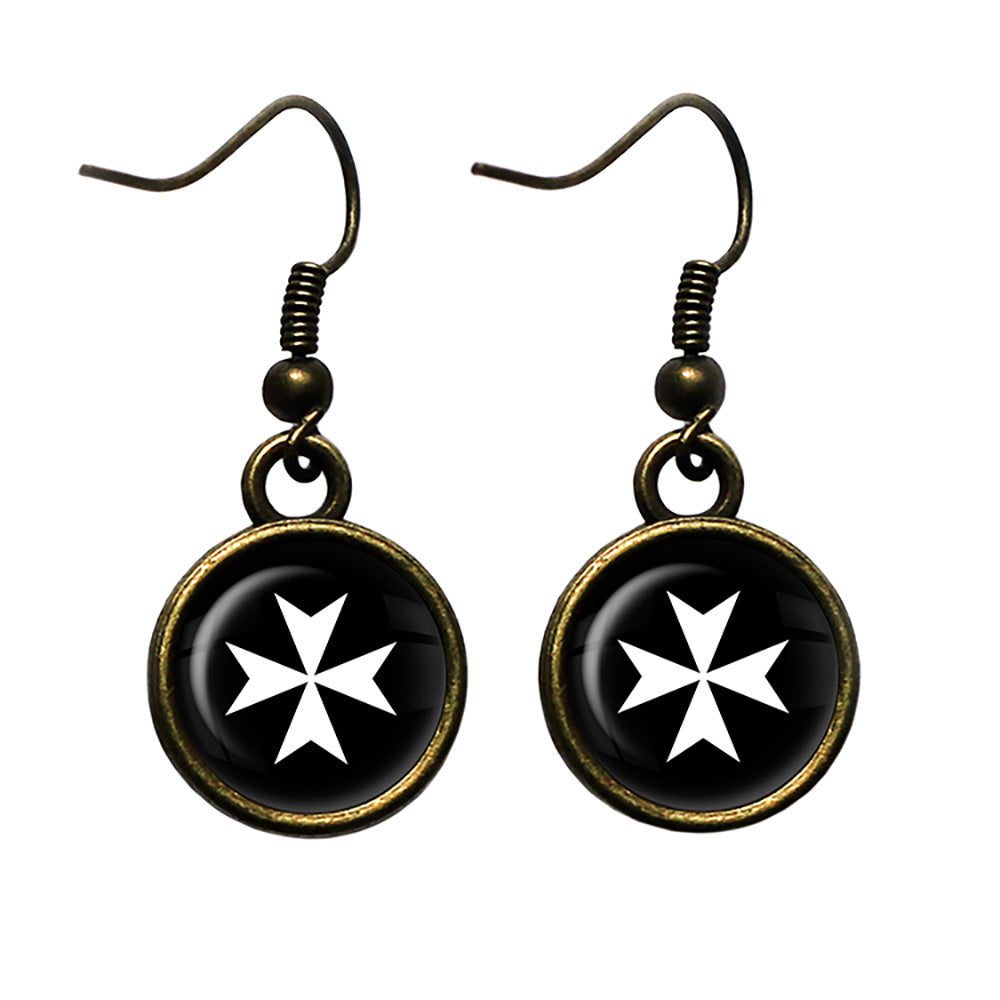Knights of Malta Hospitalier Hospitaller Antique Bronze Earrings