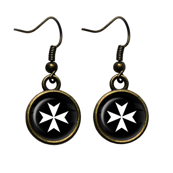 Knights of Malta Hospitalier Hospitaller Antique Bronze Earrings