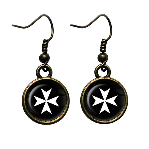 Knights of Malta Hospitalier Hospitaller Antique Bronze Earrings