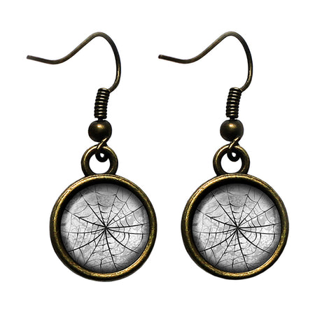Halloween Spider Web Antique Bronze Earrings