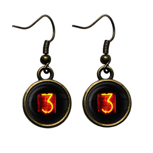 Dieselpunk Steampunk Cyberpunk Nixie Tube Print Number 3 Three Antique Bronze Earrings