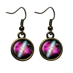 NASA Photograph Nebula Red White Antique Bronze Earrings