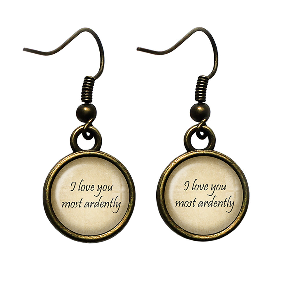 Jane Austen I love You Most Ardently Antique Bronze Earrings