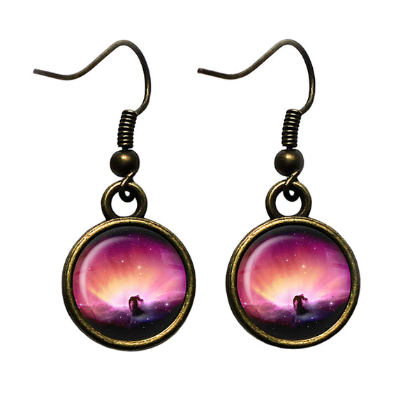 NASA Photograph Pink Nebula Antique Bronze Earrings