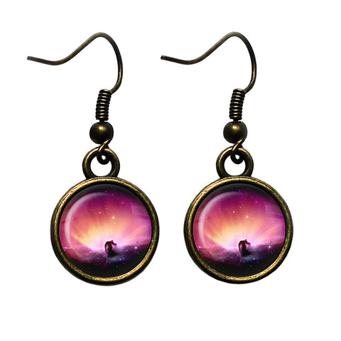 NASA Photograph Pink Nebula Antique Bronze Earrings
