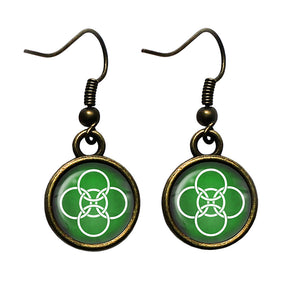 Celtic Symbol Celtic Symbol Five Fold Circles White on Green Antique Bronze Earrings