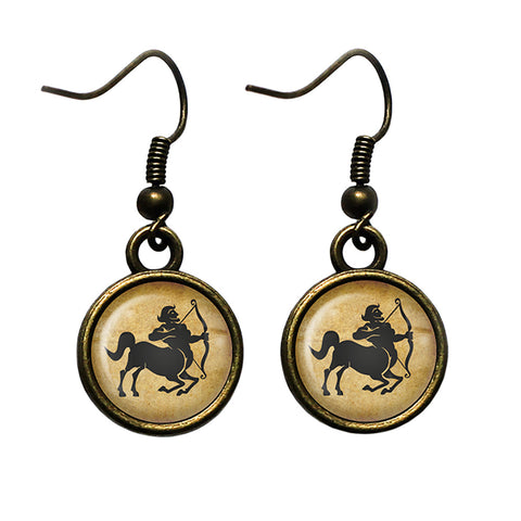 Astrology Zodiac Sign Sagittarius Antique Bronze Earrings