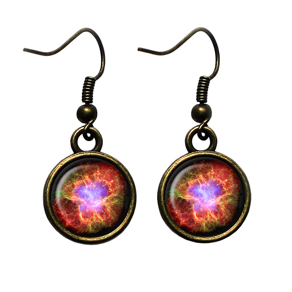 NASA Photograph Crab Nebula Antique Bronze Earrings