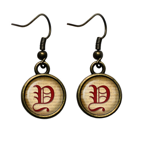 Y Letter Old English Gothic Blackletter Magna Carta Antique Bronze Earrings