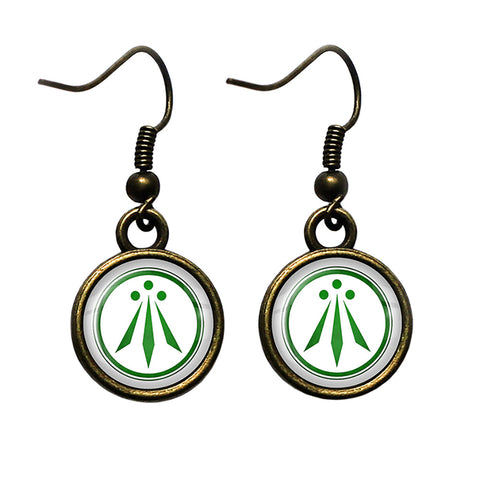 Celtic Symbol The Awen Three Rays of Light White on Green Antique Bronze Earrings