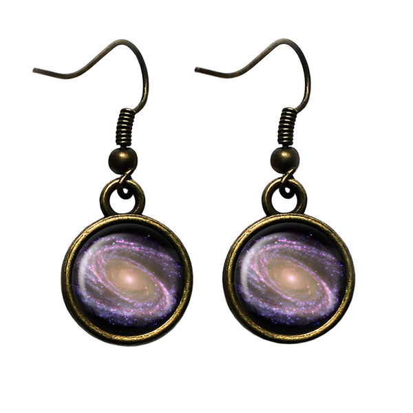 NASA Photograph Purple Galaxy Antique Bronze Earrings
