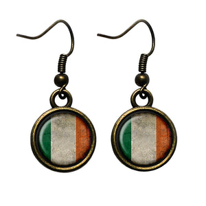 Irish Ireland Flag Antique Bronze Earrings