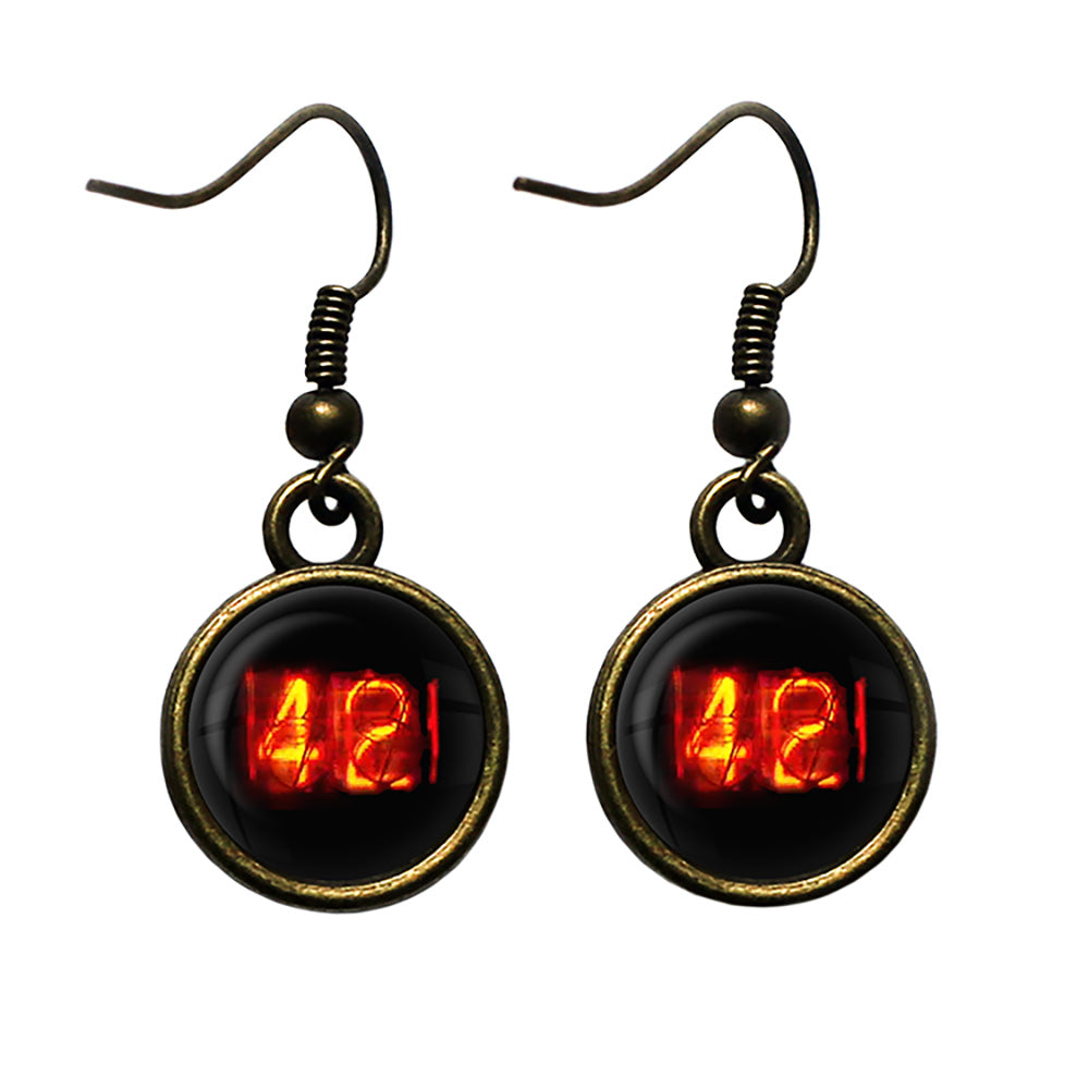 Dieselpunk Steampunk Cyberpunk Nixie Tube Print Number 42 Forty Two Meaning of Life Antique Bronze Earrings