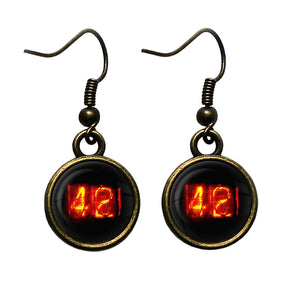Dieselpunk Steampunk Cyberpunk Nixie Tube Print Number 42 Forty Two Meaning of Life Antique Bronze Earrings