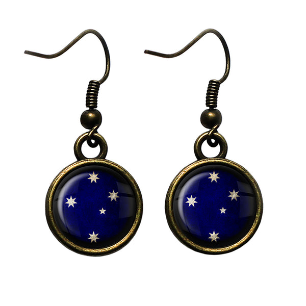 Australia Australian Southern Cross Flag Antique Bronze Earrings