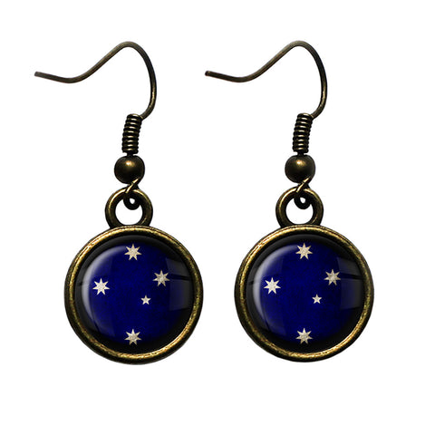Australia Australian Southern Cross Flag Antique Bronze Earrings