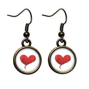 Red Valentines Love Heart Antique Bronze Earrings