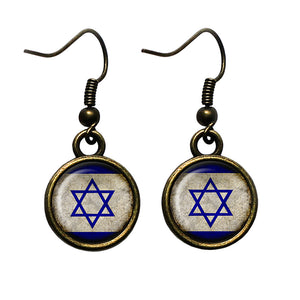 Israel Israeli Flag Antique Bronze Earrings