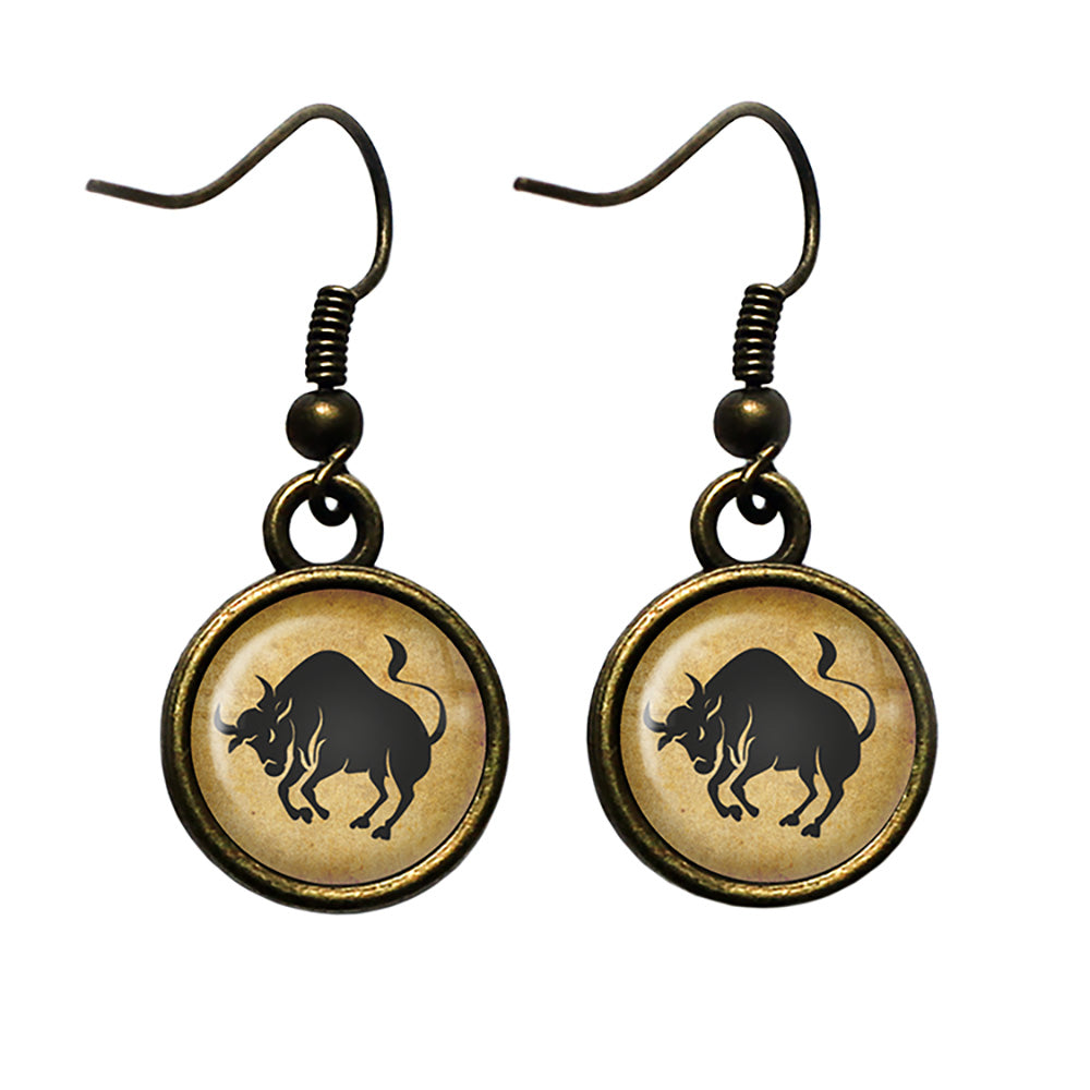 Zodiac Symbol Astrology Taurus Antique Bronze Earrings