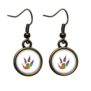 Chicken Paw Print Rainbow Watercolor Antique Bronze Earrings