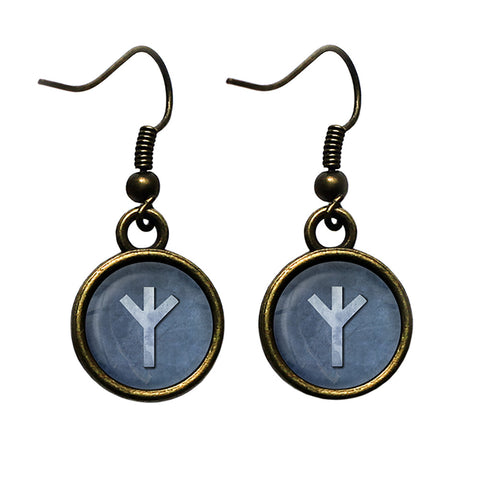 Viking Runes Elder Futhark Z Algiz Elk Antique Bronze Earrings