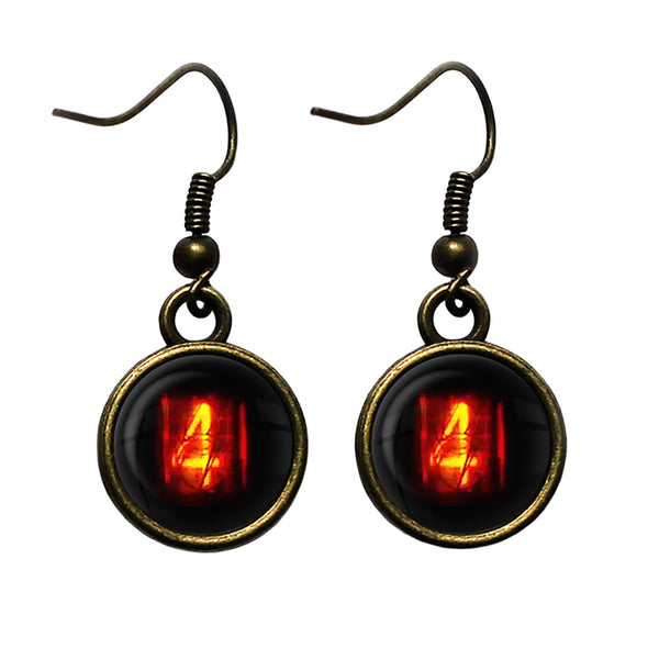 Dieselpunk Steampunk Cyberpunk Nixie Tube Print Number 4 Four Antique Bronze Earrings