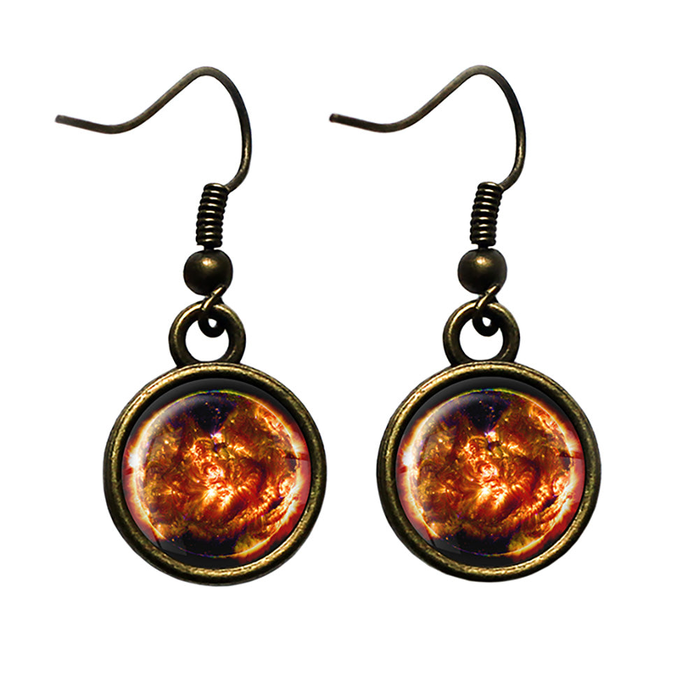 NASA Photograph Sun Fire Antique Bronze Earrings