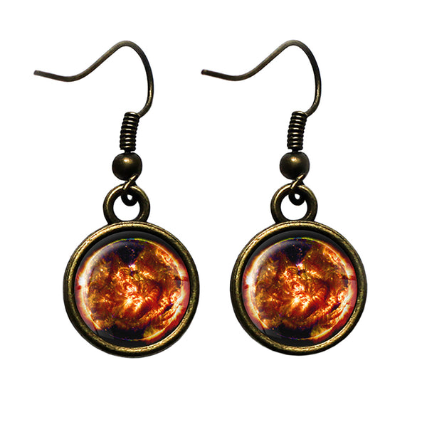 NASA Photograph Sun Fire Antique Bronze Earrings