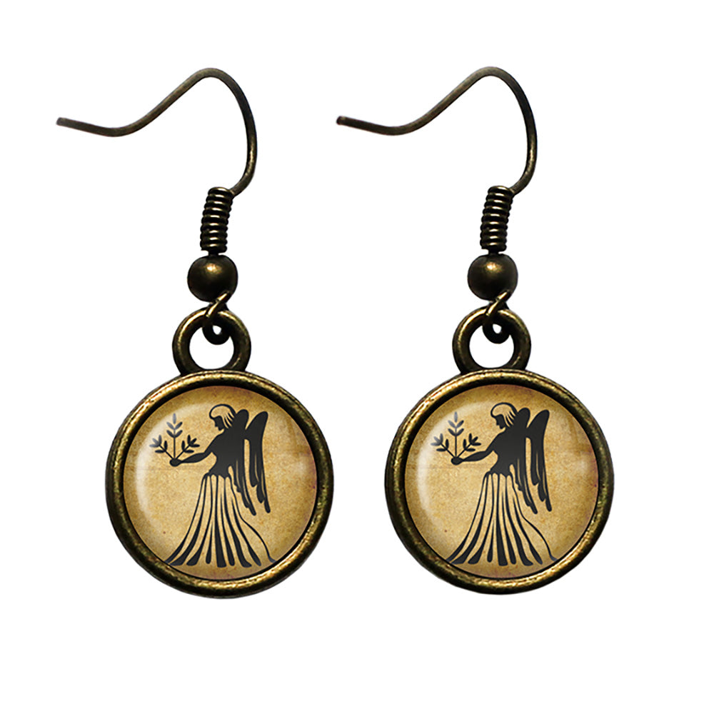 Zodiac Symbol Astrology Virgo Antique Bronze Earrings