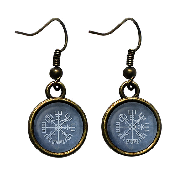 Viking Runes Vegvisir Viking Compass Antique Bronze Earrings