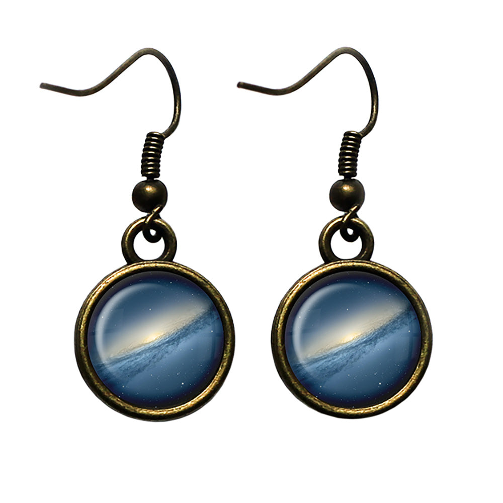 NASA Photograph Blue Galaxy Antique Bronze Earrings