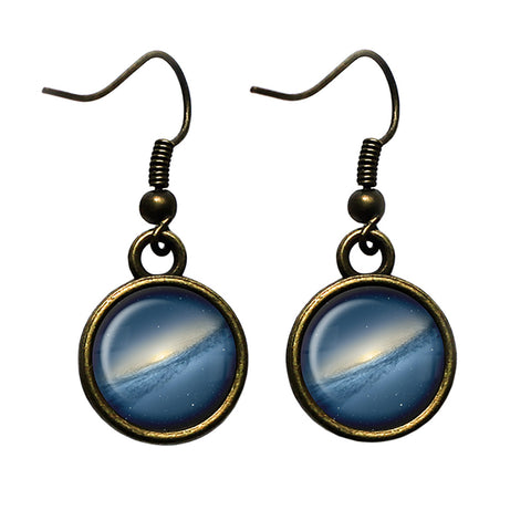 NASA Photograph Blue Galaxy Antique Bronze Earrings